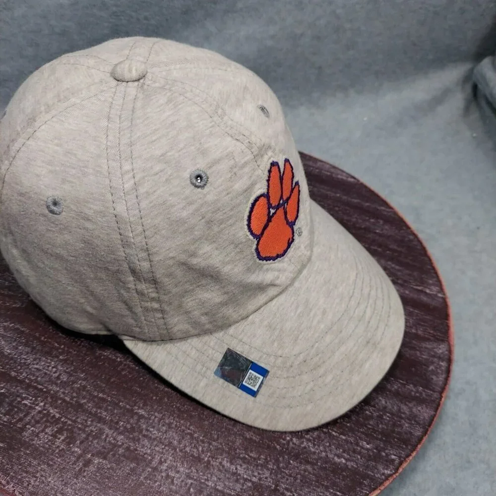 Gray Clemson Tiger Paw Hat Adjustable College Football Discolor on Strap